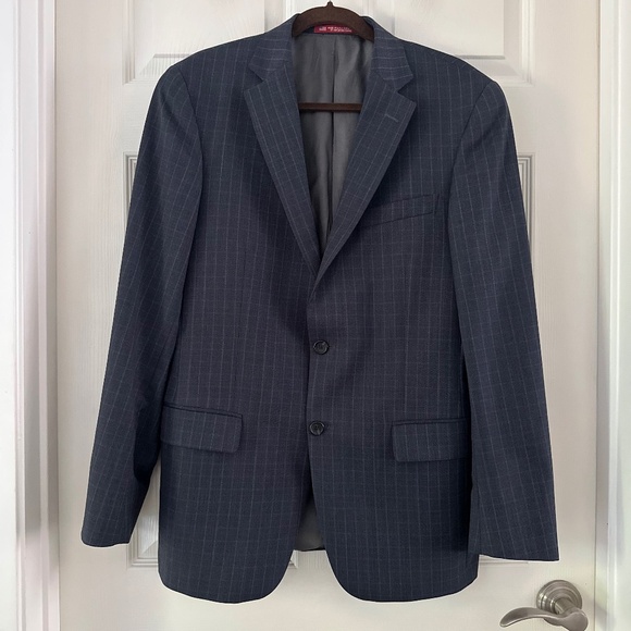 Hart Schaffner Marx Dark Gray Blue Window Pane Check Sport Coat Blazer Men’s 40R - Picture 1 of 11